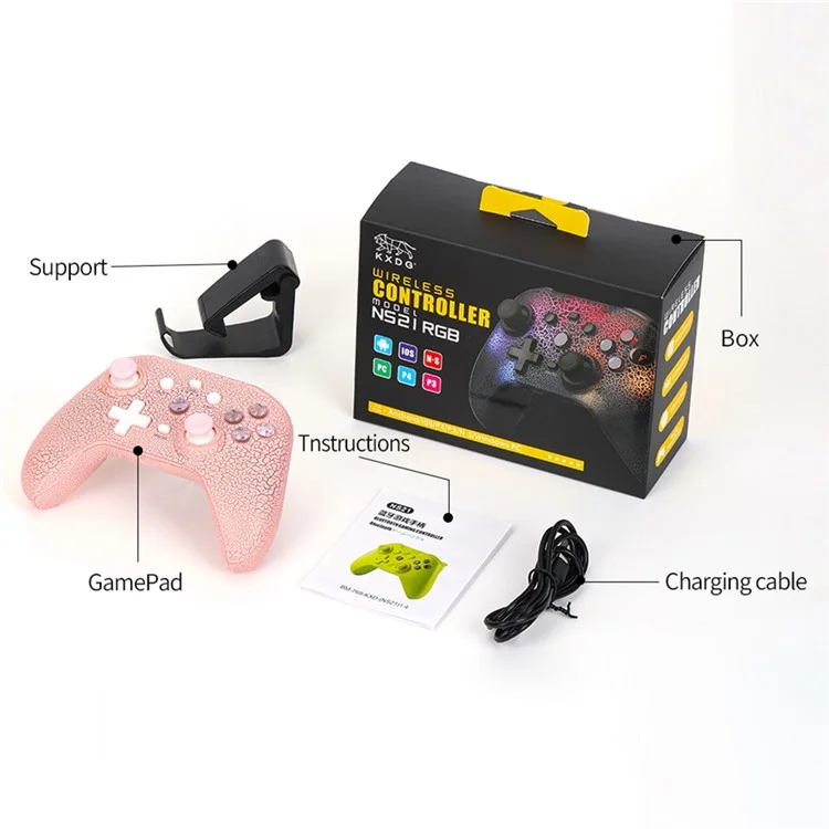 NS21 For Nintendo Switch / Ios / Android / PC RGB Light Gaming Controller Programmable Buttons Wireless Gamepad - Pink