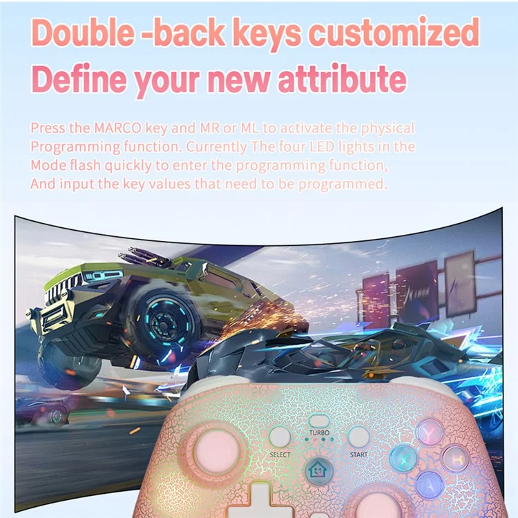 NS21 For Nintendo Switch / iOS / Android / PC RGB Light Gaming Controller Programmable Buttons Wireless Gamepad - Black