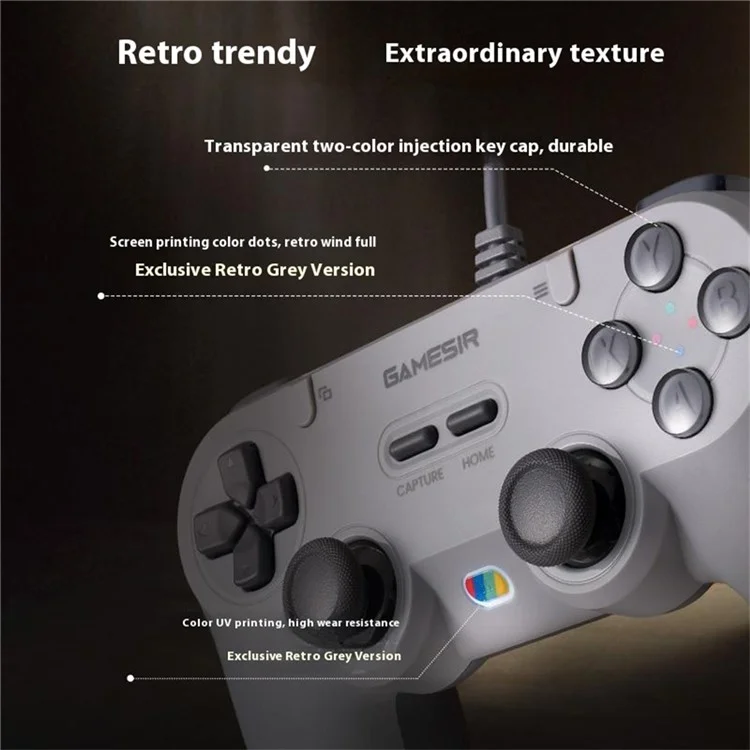 GAMESIR T3 Lite Wired Game Controller for PC Steam Switch Android iOS Hall Effect Joysticks 1000Hz Polling Rate - Grey