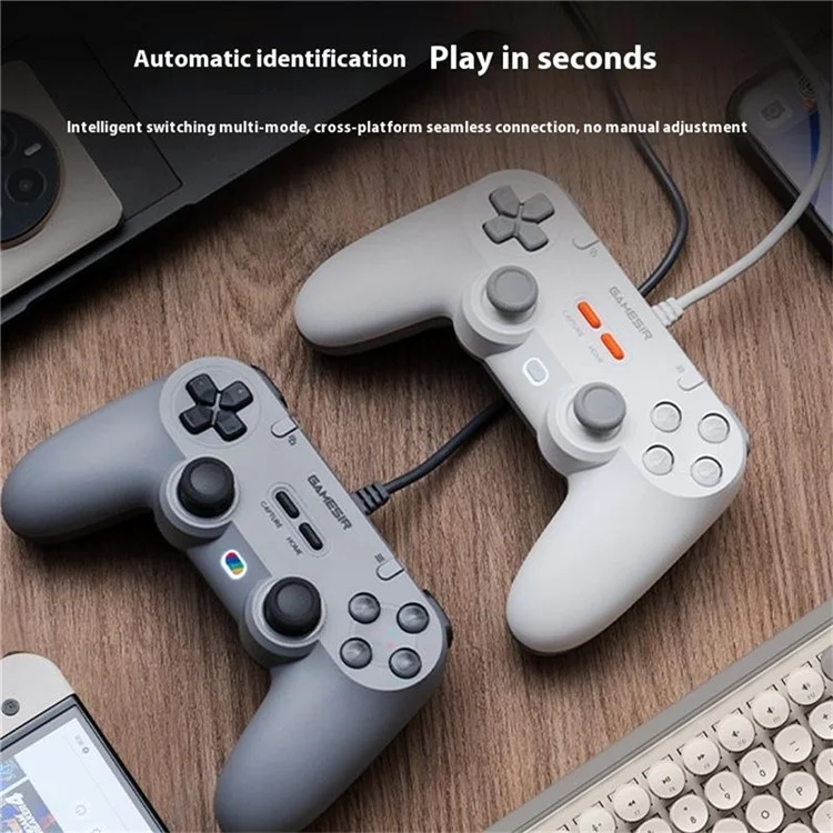 GAMESIR T3 Lite Wired Game Controller for PC Steam Switch Android iOS Hall Effect Joysticks 1000Hz Polling Rate - Grey