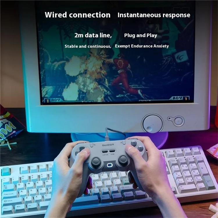 GAMESIR T3 Lite Wired Game Controller for PC Steam Switch Android iOS Hall Effect Joysticks 1000Hz Polling Rate - Grey