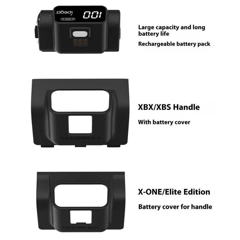 IPEGA PG-XBX030 Pacote de Bateria de 1350mAh para Controle de Xbox Series S / X / Xbox One S / X com Display Digital - Preto