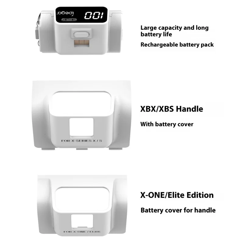 IPEGA PG-XBX030 1350mAh Battery Pack for Xbox Series S / X / Xbox One S / X Game Controller with Digital Display - White