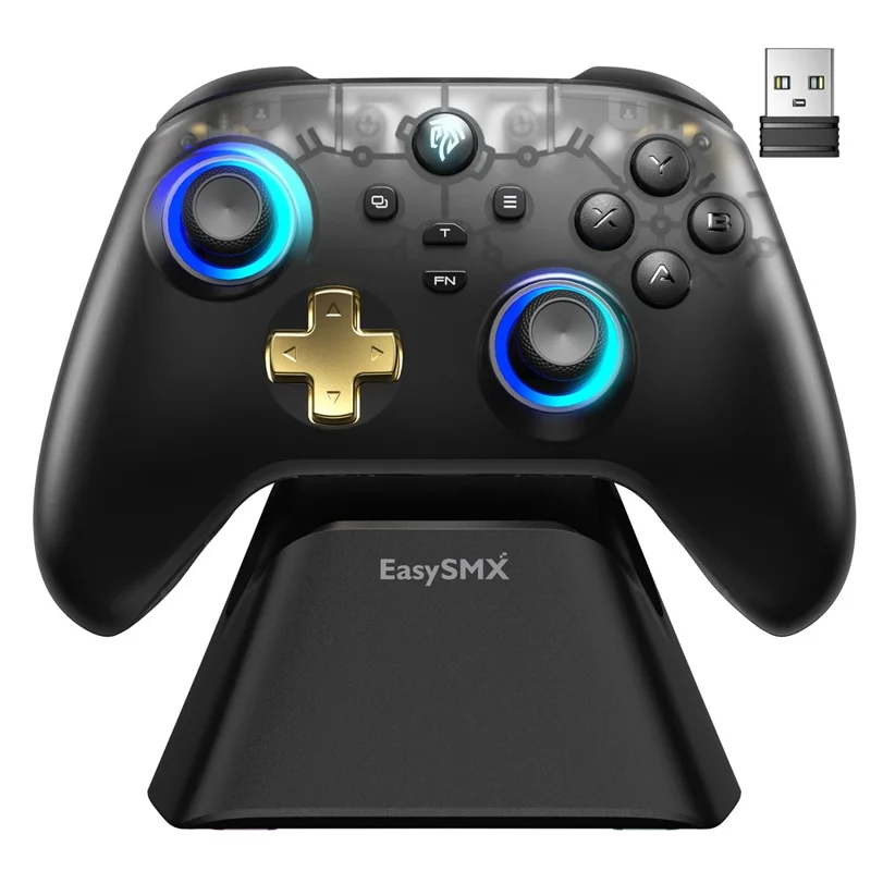 EASYSMX D05 Gaming Controller Dual Hall Sensor Bluetooth-Compatible / 2.4G Wireless / Wired RGB Gamepad with Charging Dock