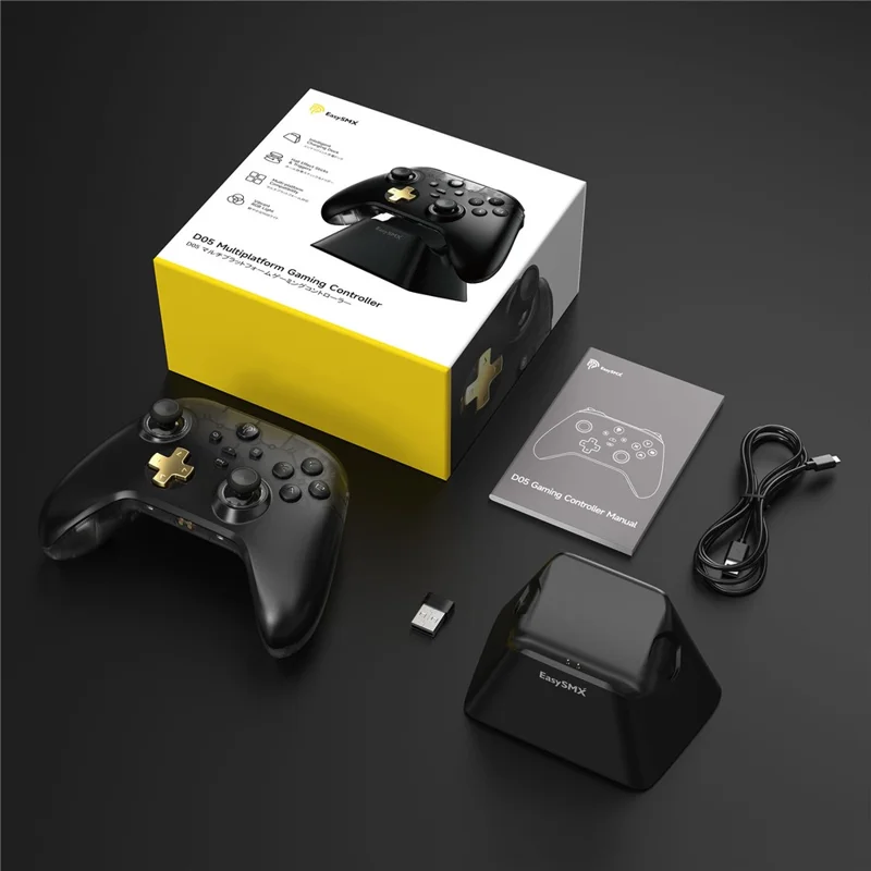 EASYSMX D05 Gaming Controller Dual Hall Sensor Bluetooth-Compatible / 2.4G Wireless / Wired RGB Gamepad with Charging Dock