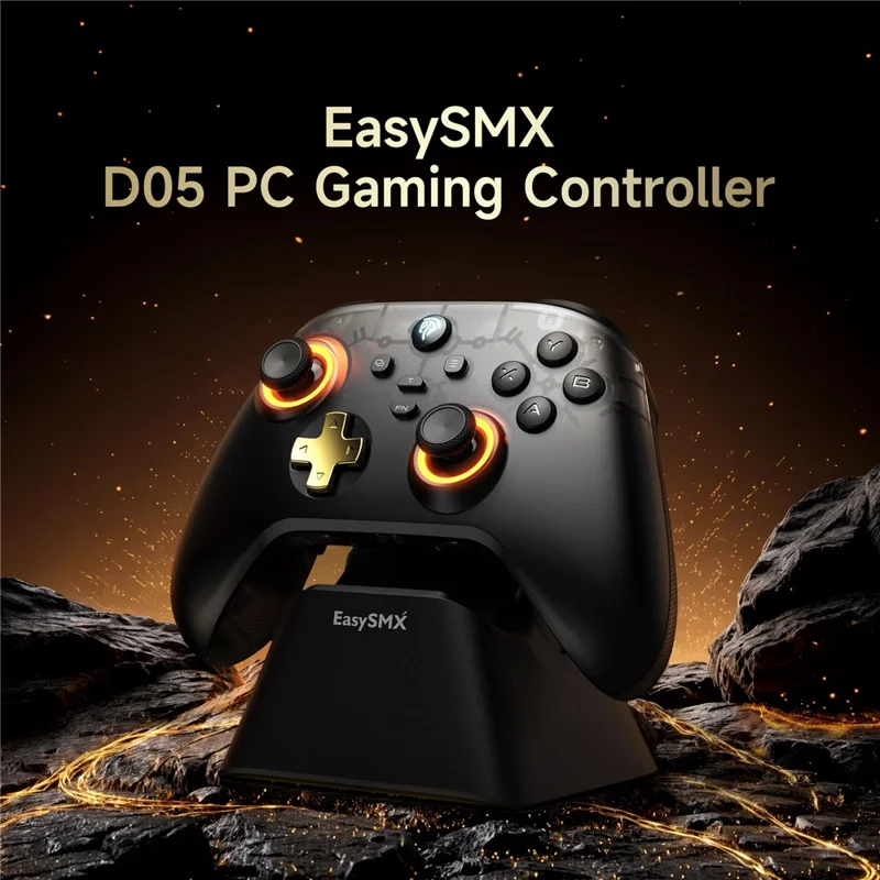 EASYSMX D05 Gaming Controller Dual Hall Sensor Bluetooth-Compatible / 2.4G Wireless / Wired RGB Gamepad with Charging Dock