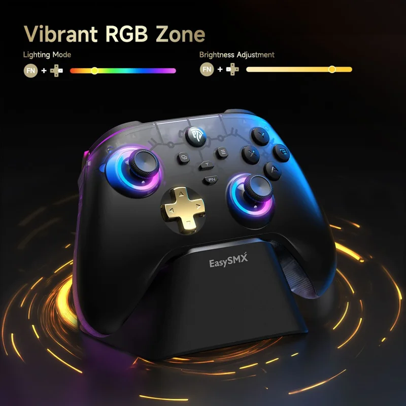 EASYSMX D05 Gaming Controller Dual Hall Sensor Bluetooth-Compatible / 2.4G Wireless / Wired RGB Gamepad with Charging Dock