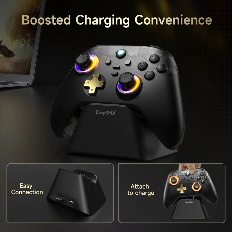 EASYSMX D05 Gaming Controller Dual Hall Sensor Bluetooth-Compatible / 2.4G Wireless / Wired RGB Gamepad with Charging Dock