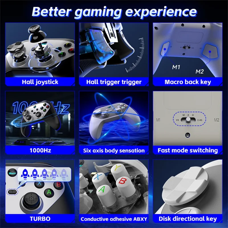 G6S Wireless Gamepad Hall Joystick Trigger Six Axis Body Sensation Bluetooth-compatible Controller for Switch / iOS / Android / PC - Black  /  White