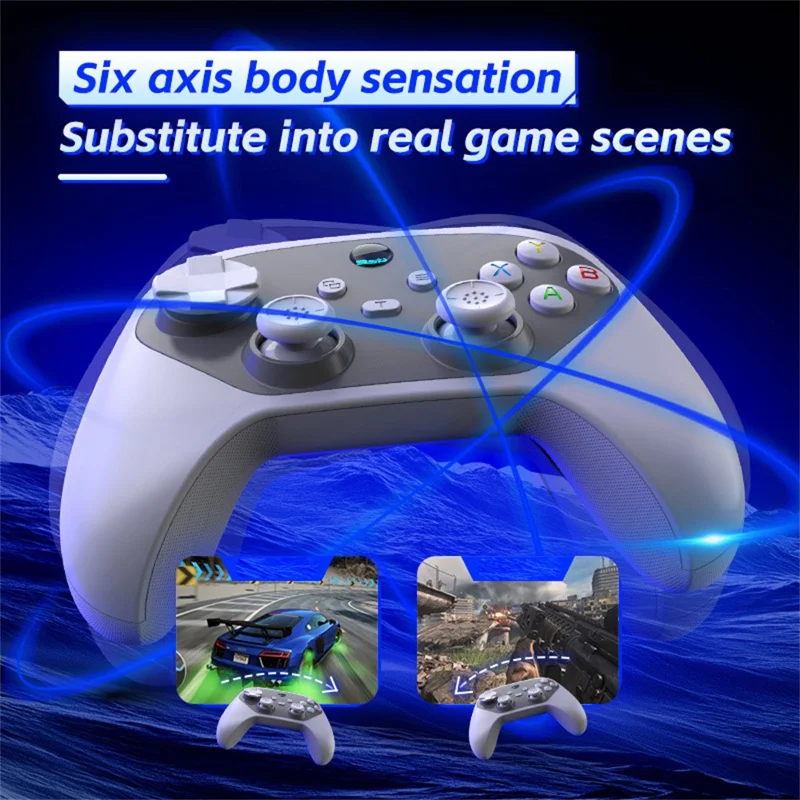 G6S Hall Joystick Trigger Six Axis Body Sensation Bluetooth-compatible Wireless Gamepad for Switch / iOS / Android / PC, with Receiver - Black  /  White
