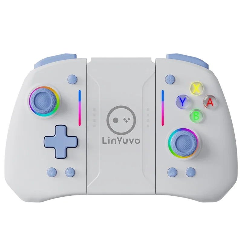 LINYUVO For Nintendo Switch  /  Switch Lite  /  Switch OLED Joy-Con Wireless Controller with RGB Backlit and Turbo Function - White  /  Blue
