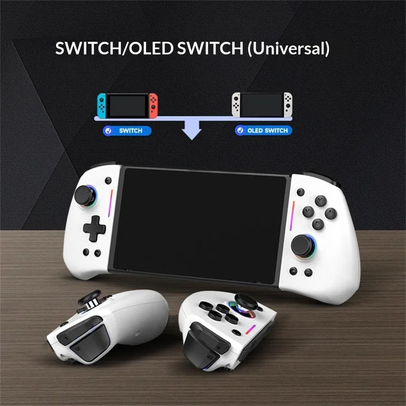 LINYUVO For Nintendo Switch  /  Switch Lite  /  Switch OLED Joy-Con Wireless Controller with RGB Backlit and Turbo Function - White  /  Blue