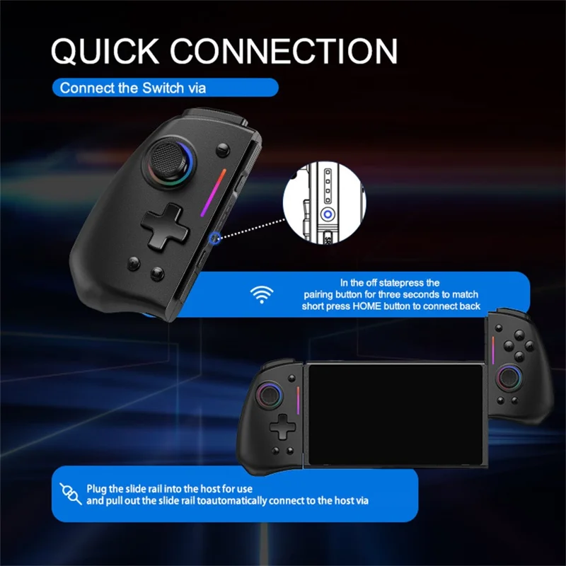 LINYUVO For Nintendo Switch  /  Switch Lite  /  Switch OLED Joy-Con Wireless Controller with RGB Backlit and Turbo Function - White  /  Blue