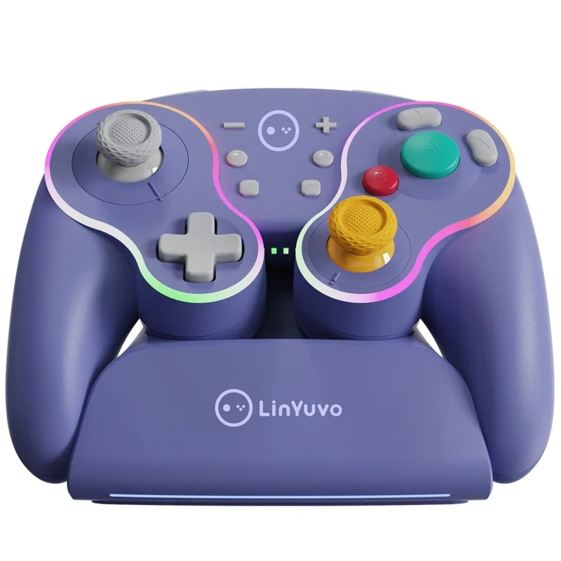 LINYUVO Manette de jeu sans fil pour Nintendo Switch / Tablette / Android / PC avec station de charge - Boutons mécaniques - Violet
