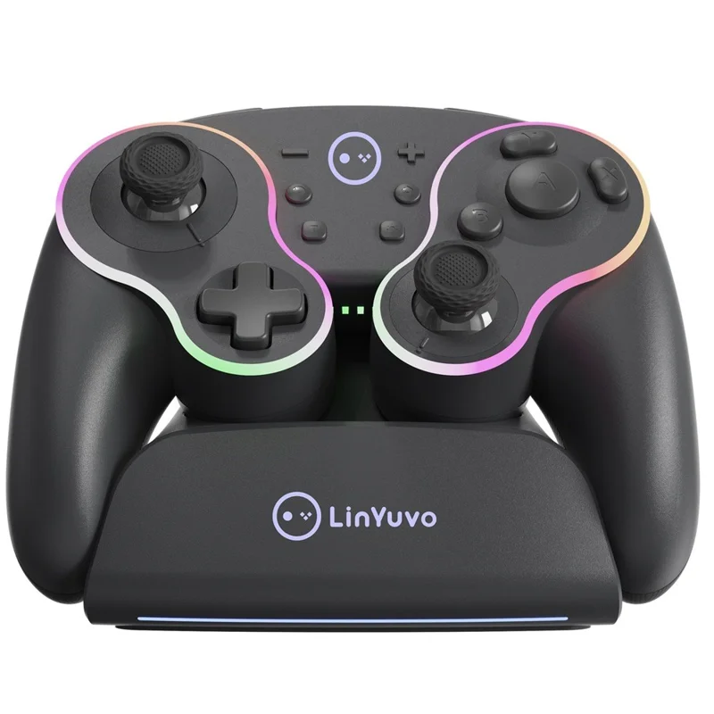 LINYUVO For Nintendo Switch  /  Tablet  /  Android  /  PC Wireless Gaming Controller with Charging Dock Mechanical Buttons - Black
