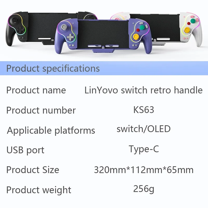 Controle de Jogo Retrô LINYUVO KS63 para Nintendo Switch / Switch OLED com Sensor Giroscópico Programável - Roxo