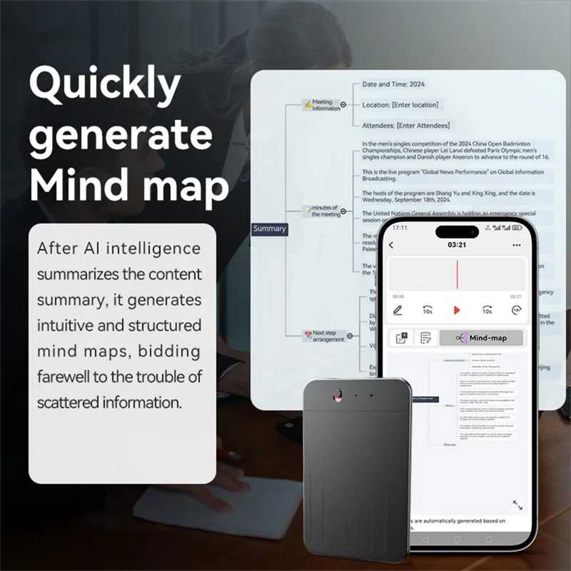 A3 8GB AI Voice Recorder ChatGPT Smart Transcription Real-Time Speech to Text Instant Translation Device, Switch + Reset Key