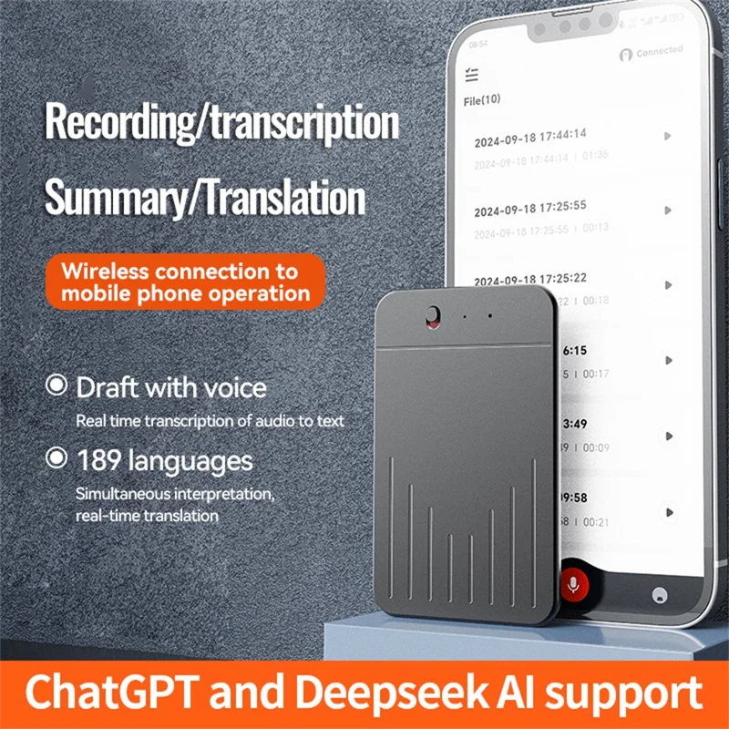 A3 32GB AI Voice Recorder ChatGPT Smart Transcription Real-Time Speech to Text Instant Translation Device, Switch + Reset Key
