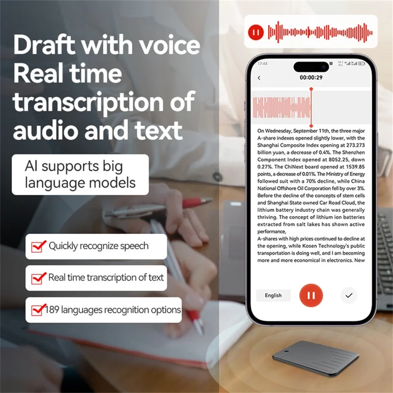 A3 32GB AI Voice Recorder ChatGPT Smart Transcription Real-Time Speech to Text Instant Translation Device, Switch + Reset Key