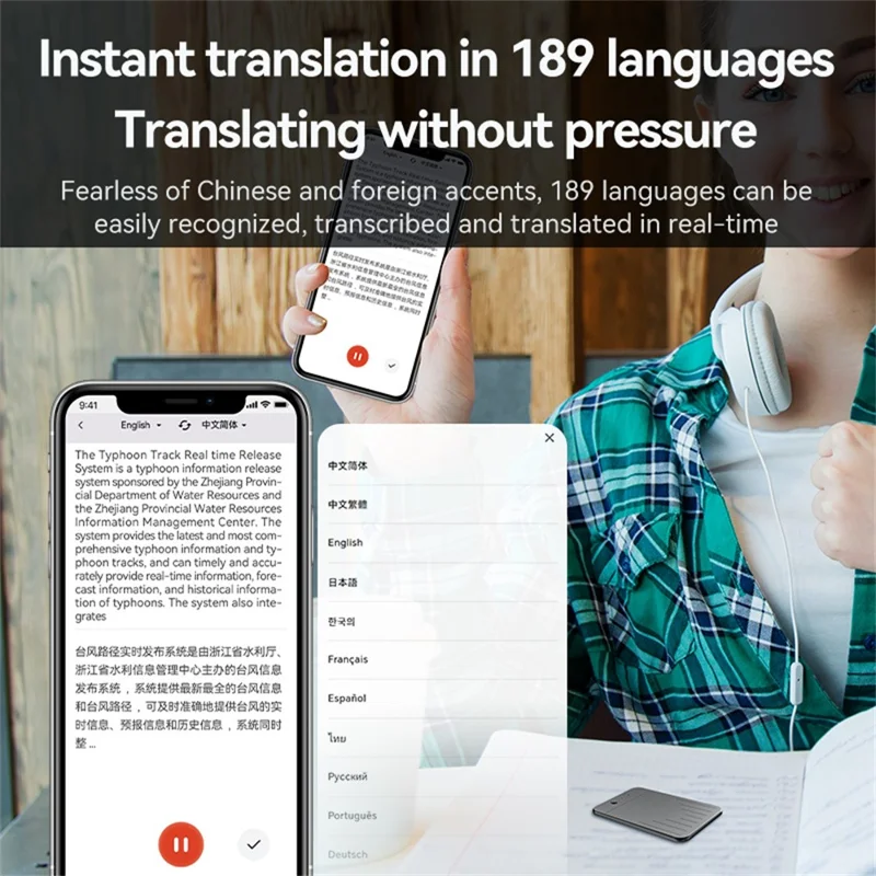 A3 64GB ChatGPT AI Voice Recorder APP Control Smart Transcription Speech to Text Recorder, Single Key + Reset Button