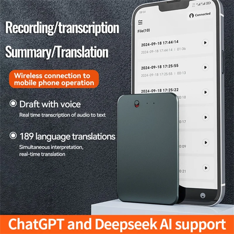A3 8GB AI Voice Recorder ChatGPT Smart Transcription Real-Time Speech to Text One-Button Recording Device - Blackish Green