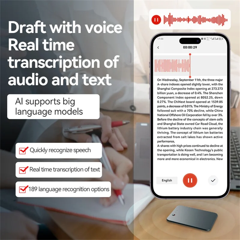 A3 8GB AI Voice Recorder ChatGPT Smart Transcription Real-Time Speech to Text One-Button Recording Device - Blackish Green