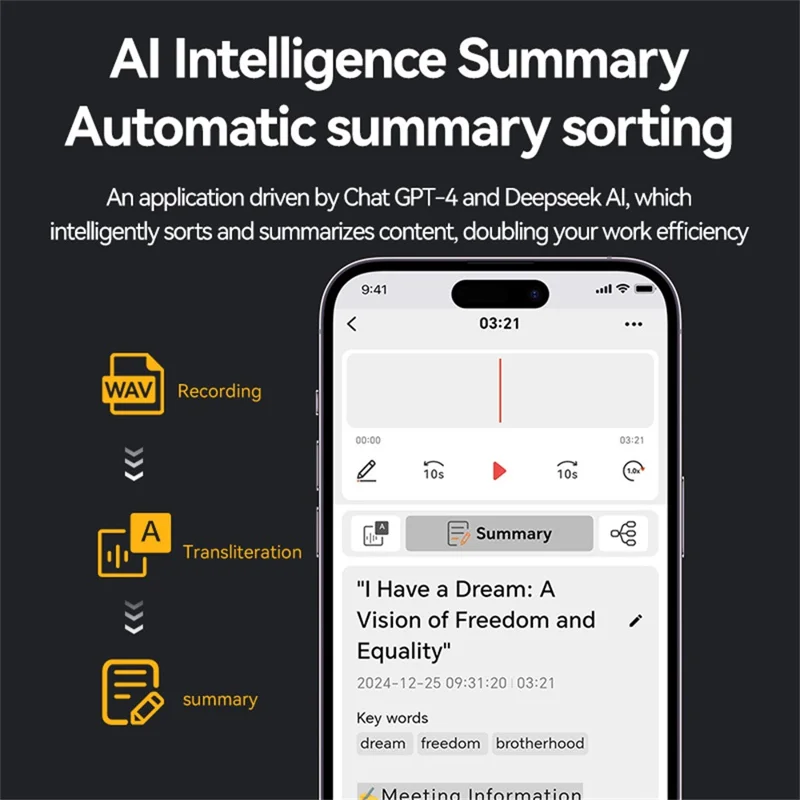 A3 16GB AI Voice Recorder ChatGPT Smart Transcription Real-Time Speech to Text One-Button Recording Device - Blackish Green