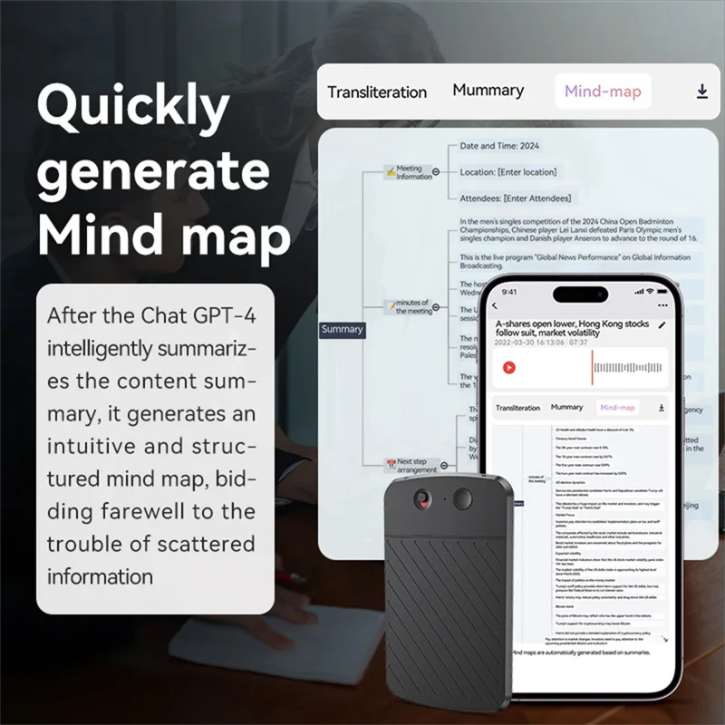 A3 AI Voice Recorder 256GB, Smart Translation Audio Recorder, APP Controlled Digital Dictaphone, Twill Texture Design