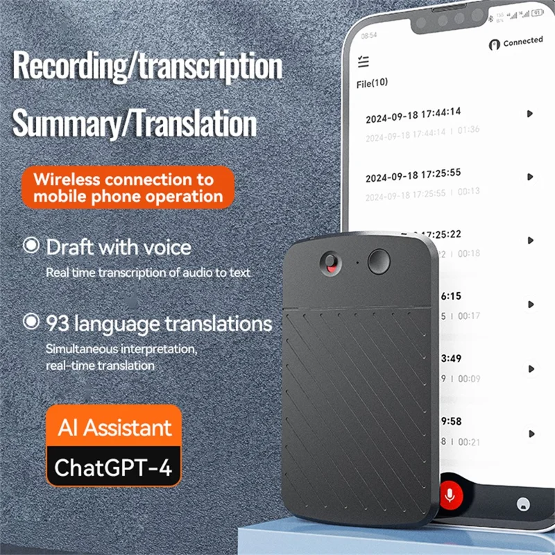 A3 AI Voice Recorder 256GB, Smart Translation Audio Recorder, APP Controlled Digital Dictaphone, Twill Texture Design