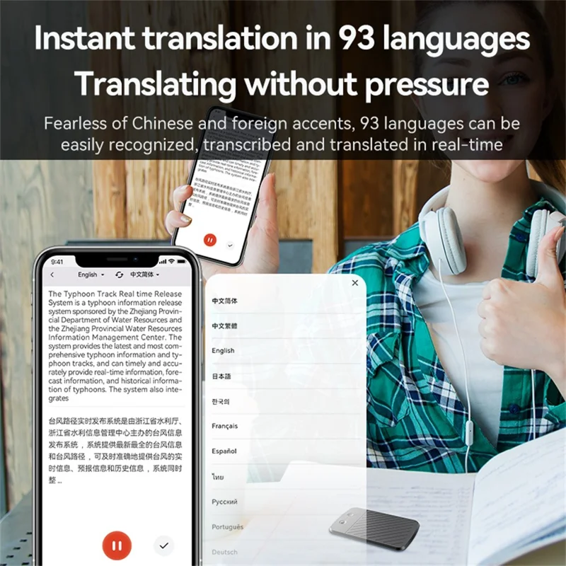 A3 AI Voice Recorder 256GB, Smart Translation Audio Recorder, APP Controlled Digital Dictaphone, Twill Texture Design