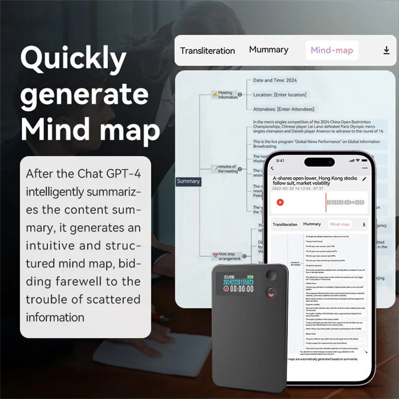 A3P 8GB AI Voice Recorder APP Control ChatGPT Transcribe Summarize Recording Device