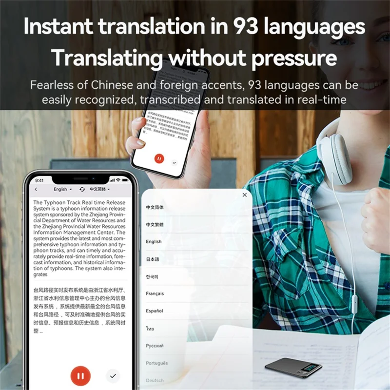A3P 16GB AI Voice Recorder with Screen Smart Translation Voice Recorder APP Control