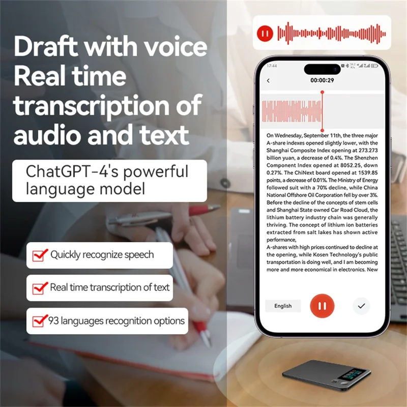 A3P 16GB AI Voice Recorder with Screen Smart Translation Voice Recorder APP Control