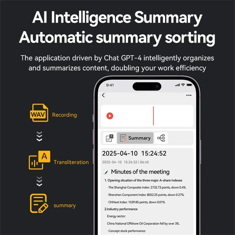 A3P 64GB AI Voice Recorder with Screen Smart Translation Voice Recorder APP Control