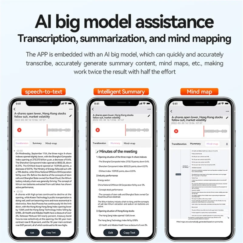 Enregistreur vocal A1A AI 64 Go, enregistreur audio à traduction intelligente, dictaphone numérique avec contrôle d'application pour les réunions, les cours, les entretiens