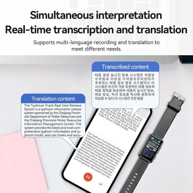 S18A 32GB AI Voice Recorder ChatGPT Smart Transcription App Controlled Recording Watch Translator