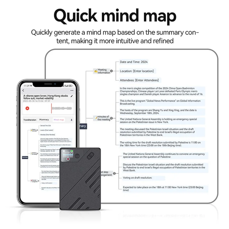 A5 64GB AI Voice Recorder GPT Intelligent Audio Recorder APP Control Real Time Transcription Summary Translation Device