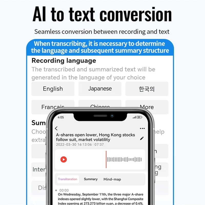 A6 32GB Magnetic Dictaphone App Control AI Voice Recorder ChatGPT Smart Transcription Translator