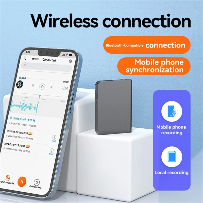 Q61A 16GB AI Voice Recorder ChatGPT Smart Transcription Translation App Controlled