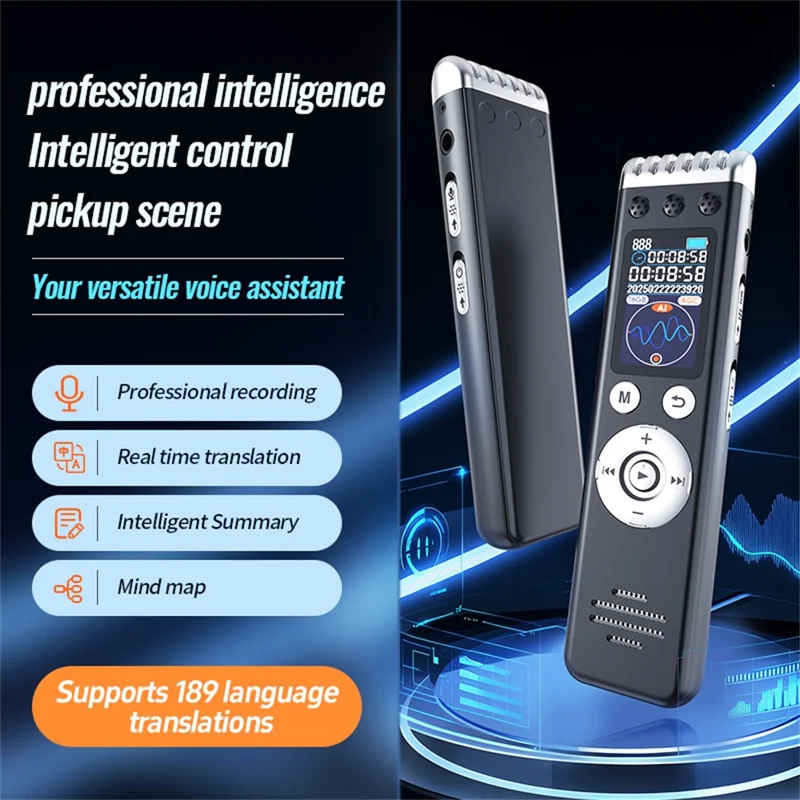 Q88A AI Smart Voice Recorder 128GB HD Noise Reduction One-Touch Recording Pen 1.14 Inch IPS Screen