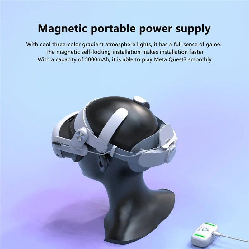 T302POWER For Meta Quest 3 / Quest 3S Headband VR Headset Accessory Head Strap with Ambient Lighting 5000mAh Battery