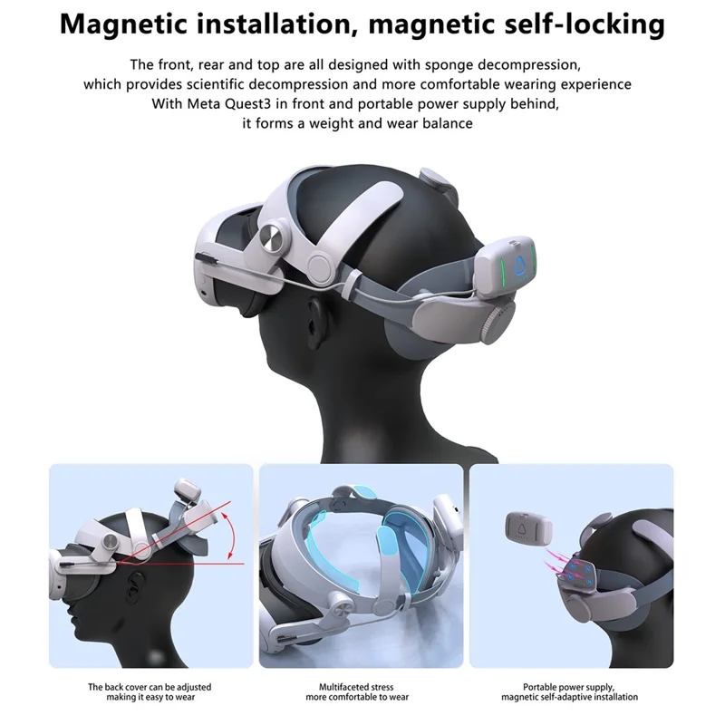 T302POWER For Meta Quest 3 / Quest 3S Headband VR Headset Accessory Head Strap with Ambient Lighting 5000mAh Battery