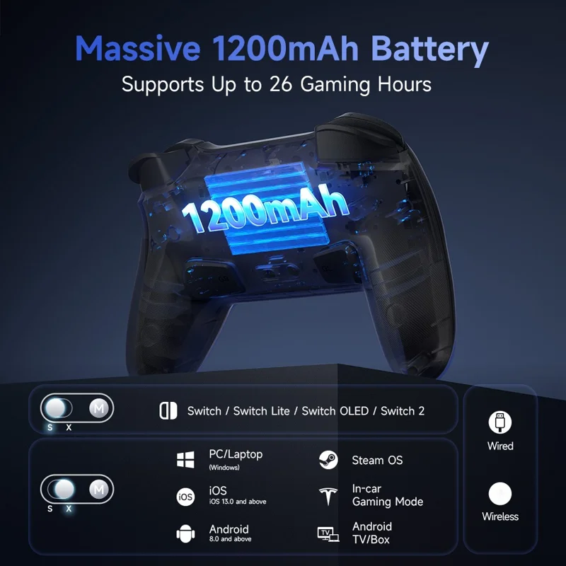 EASYSMX S10 Game Controller for Nintendo Switch 2 / 1 / Android / iOS One Key Wake Up Gamepad with RGB Light - Black