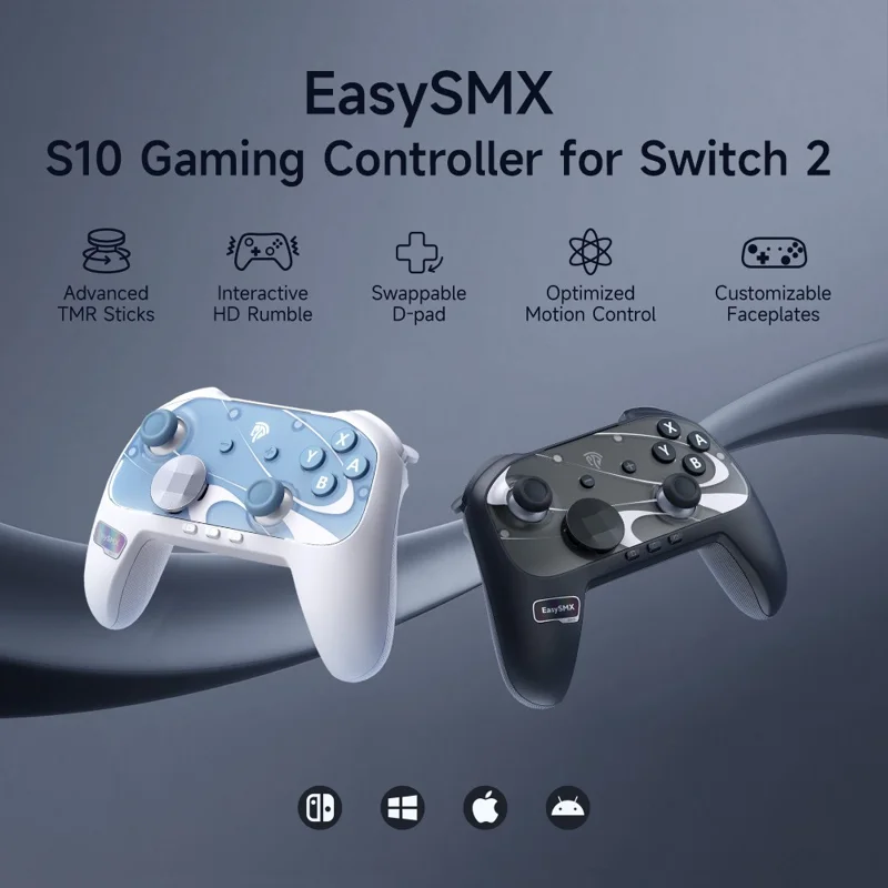 EASYSMX S10 Game Controller for Nintendo Switch 2 / 1 / Android / iOS One Key Wake Up Gamepad with RGB Light - Black