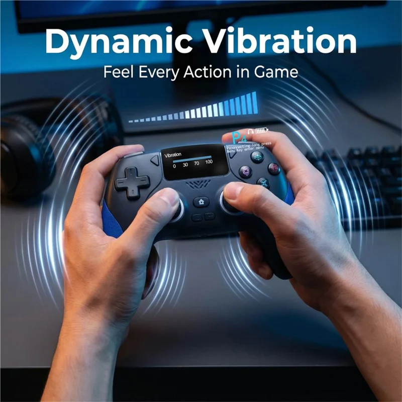 CM-620 Para PS4 / iOS / Switch Comando Sem Fios com Ecrã de 1,47 polegadas Comando de Jogo com Duplo Comando Analógico - Preto / Azul
