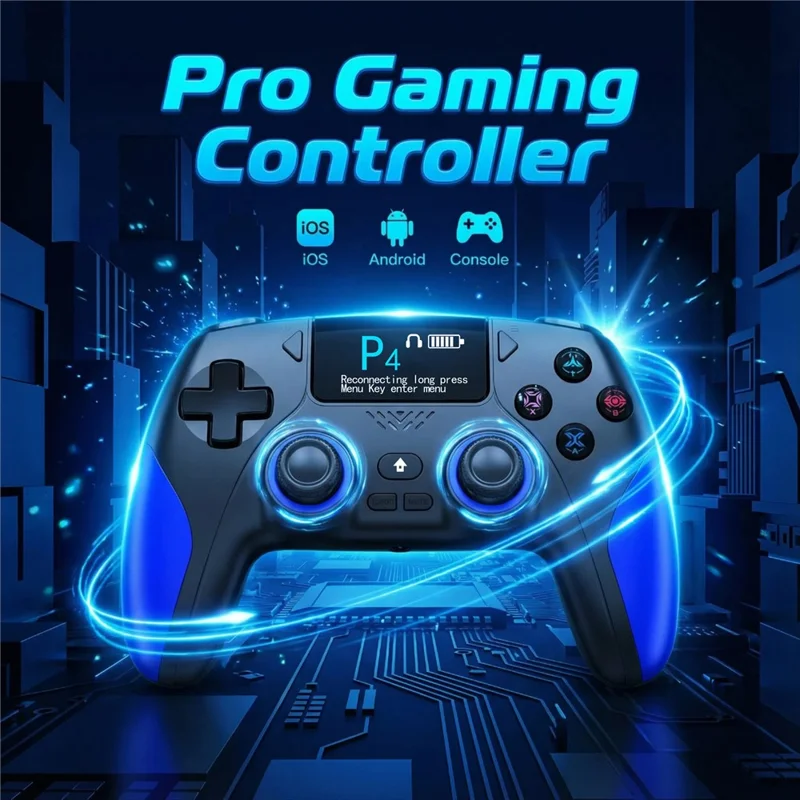 CM-620 Para PS4 / iOS / Switch Comando Sem Fios com Ecrã de 1,47 polegadas Comando de Jogo com Duplo Comando Analógico - Preto / Azul