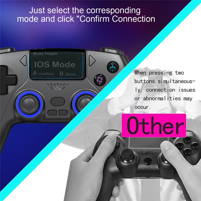 CM-620 Para PS4 / iOS / Switch Comando Sem Fios com Ecrã de 1,47 polegadas Comando de Jogo com Duplo Comando Analógico - Preto / Azul