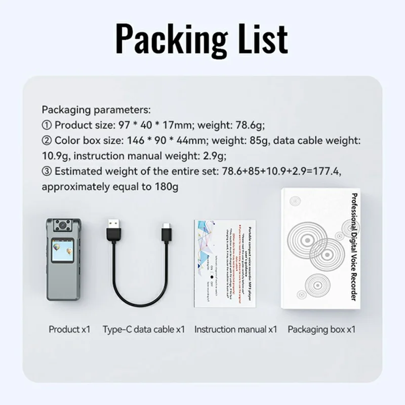 V28 HD Rejestrator głosu z redukcją szumów, urządzenie do nagrywania w jakości 1920P z obrotowym obiektywem 180°