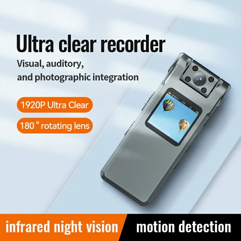 V28 HD Rejestrator głosu z redukcją szumów, urządzenie do nagrywania w jakości 1920P z obrotowym obiektywem 180° i kartą 4GB