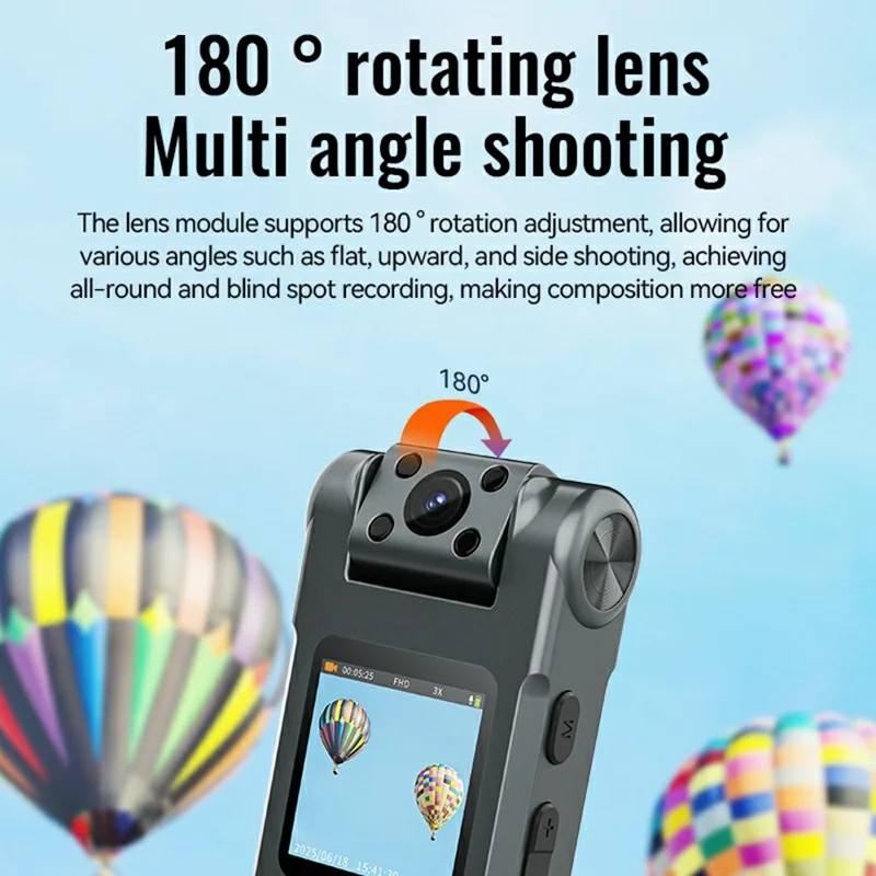 V28 HD Rejestrator głosu z redukcją szumów, urządzenie do nagrywania w jakości 1920P z obrotowym obiektywem 180° i kartą 4GB